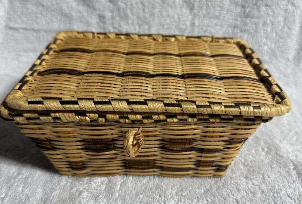 Vintage Woven Wicker Lidded Storage Box Basket